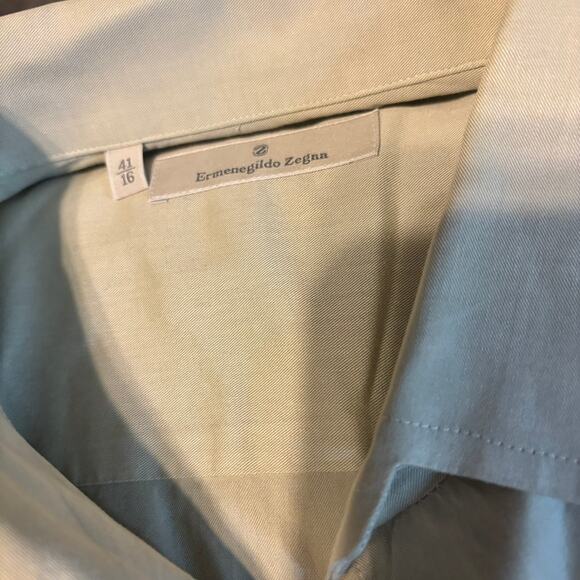 Ermenegildo Zegna Men’s Dress Shirt 41/16 Green 100% Cotton Made in Spain - Picture 2 of 6